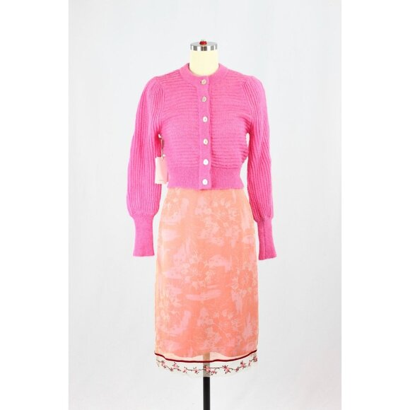 REBECCA TAYLOR Pink Floral Silk Chiffon Beaded Embroidered Pencil Skirt Size XXS - Picture 1 of 12